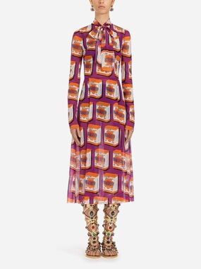 NWT Dolce & Gabbana Purple and Orange Graphic Midi Dress IT 40